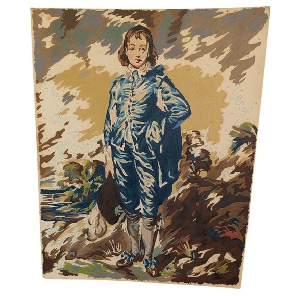 Vintage Paint by Numbers Art Panels 1960s Unfinished Blue Boy Pinky - Picture 2 of 13